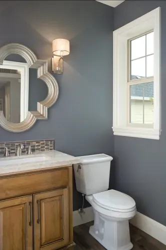 Sherwin Williams Before the Storm bathroom vanity color