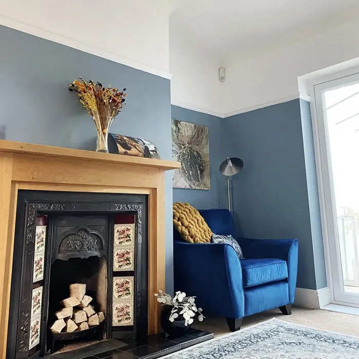 Dulux Denim Drift living room fireplace review