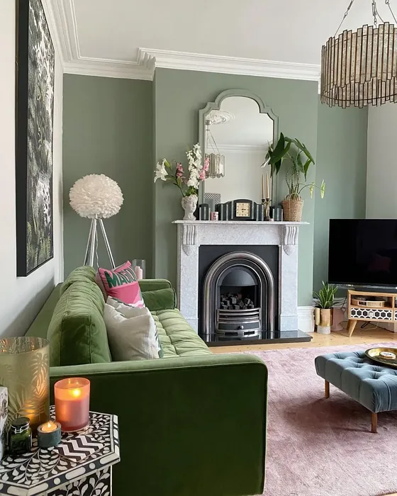 Farrow and Ball Card Room Green living room fireplace color