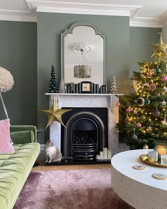 Farrow and Ball Card Room Green living room fireplace color review