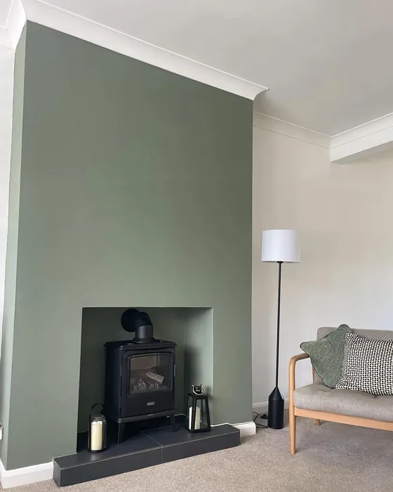 Farrow and Ball Card Room Green living room fireplace interior