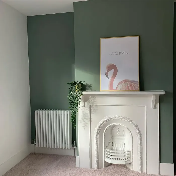 Farrow and Ball Card Room Green living room fireplace review