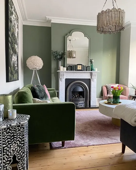 Farrow and Ball Card Room Green living room fireplace picture