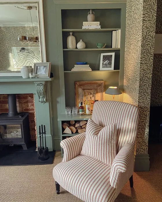 Farrow and Ball Card Room Green living room fireplace paint review