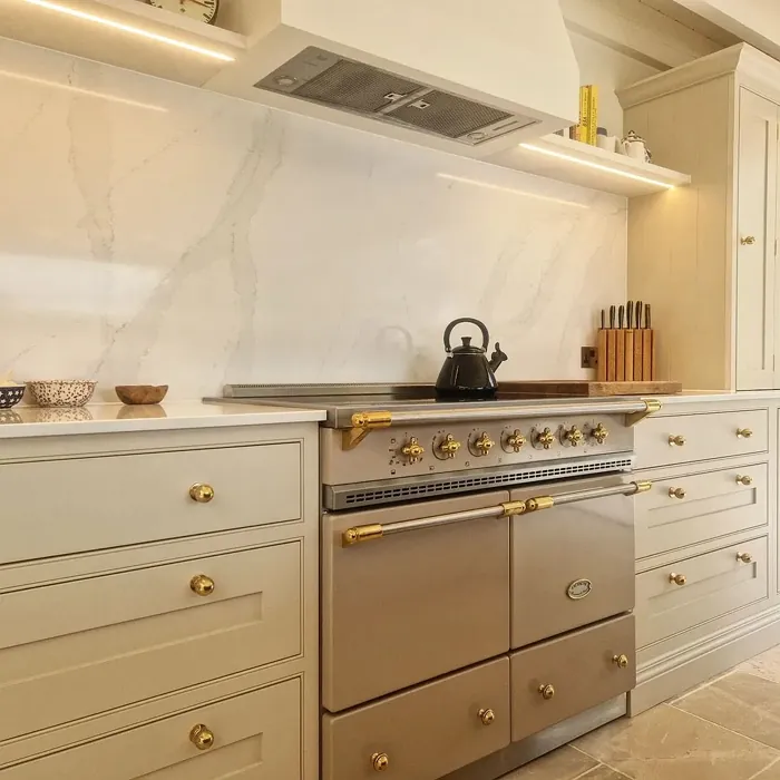 Farrow and Ball Stirabout kitchen cabinets interior idea