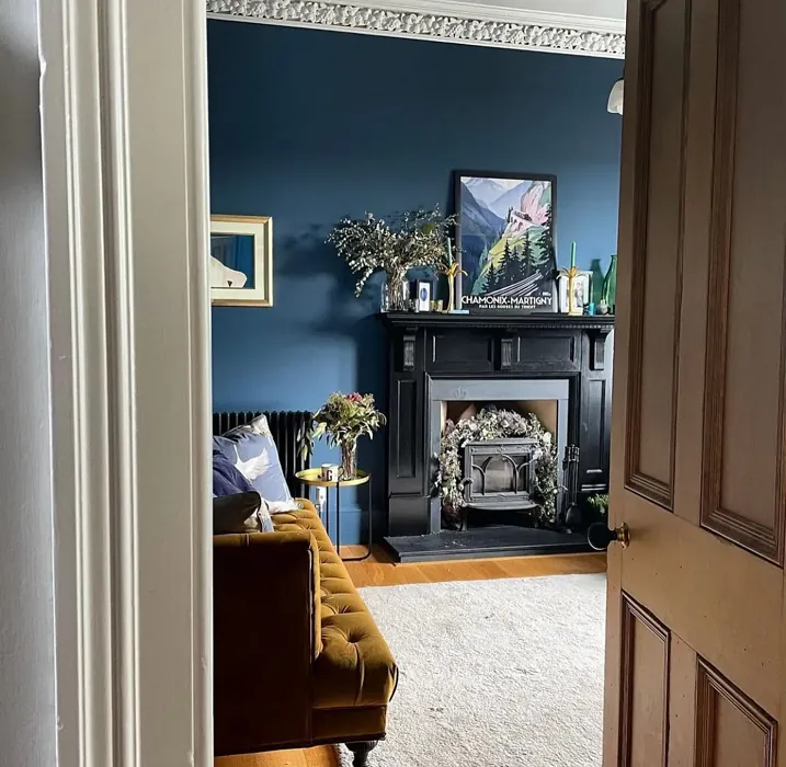 Little Greene Hicks' Blue 208 living room fireplace