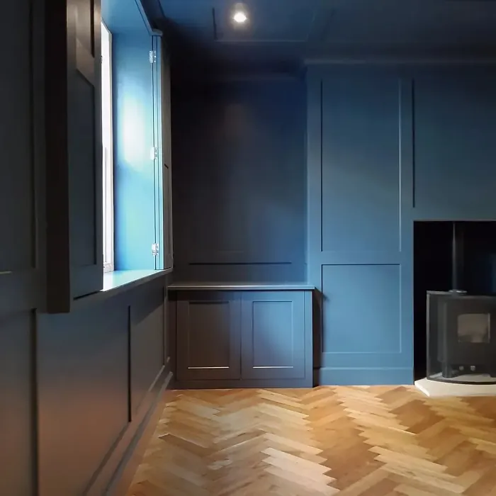 Little Greene Hicks' Blue 208 accent wall panelling