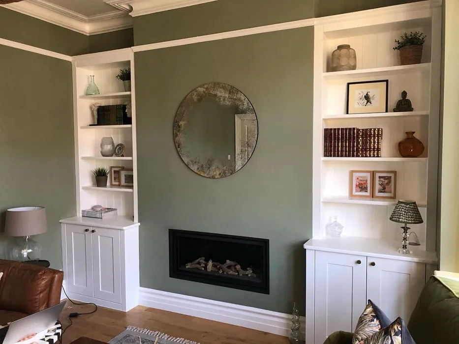 Farrow and Ball Lichen 19 living room fireplace