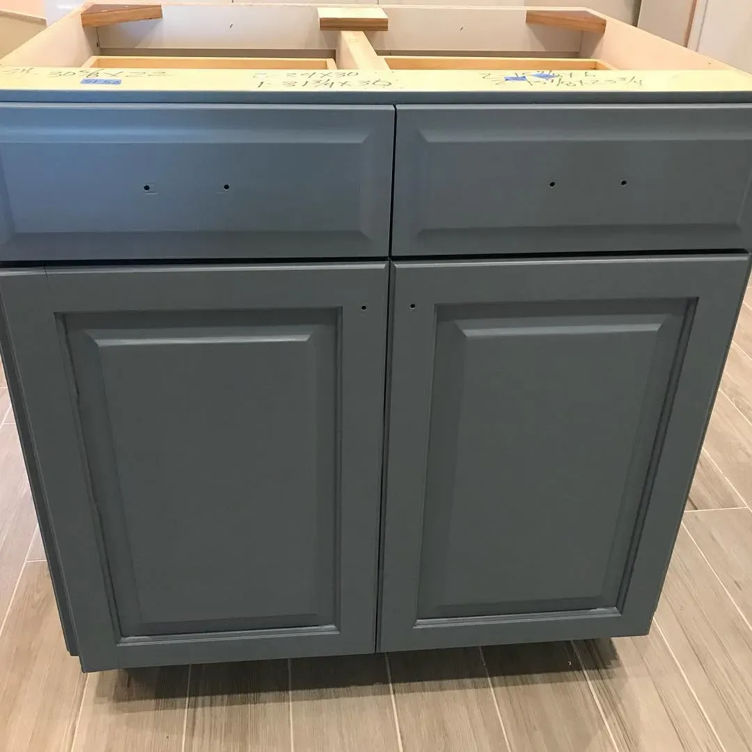 Behr Adirondack Blue kitchen cabinets color