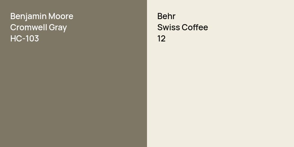 Benjamin Moore Cromwell Gray Vs Behr Swiss Coffee Color Comparison