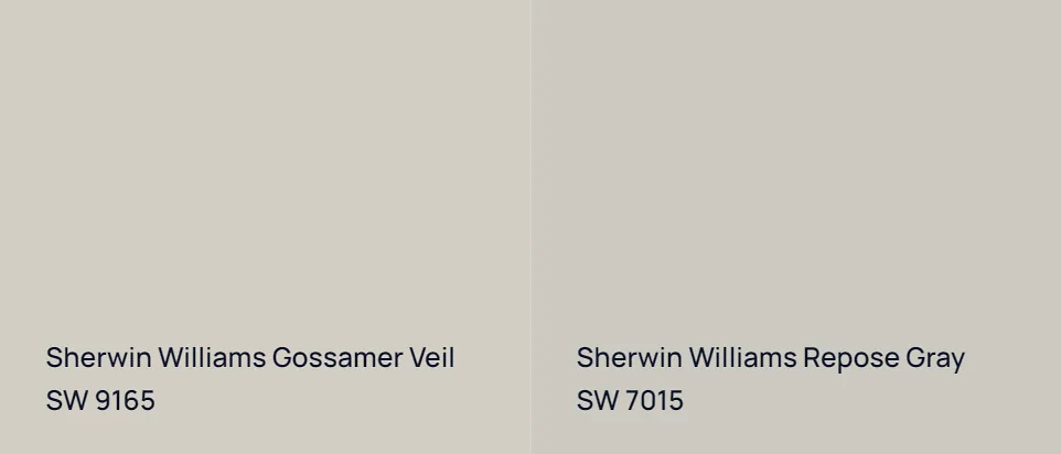 Sherwin Williams Gossamer Veil SW 9165 vs Sherwin Williams Repose Gray SW 7015
