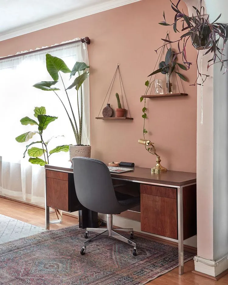 Workplace boho interior with Behr Canyon Dusk S210-4