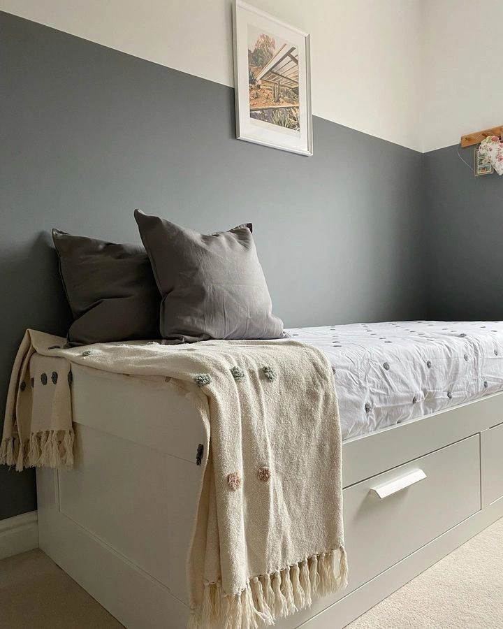 Color block with grey Farrow and Ball Plummet paint