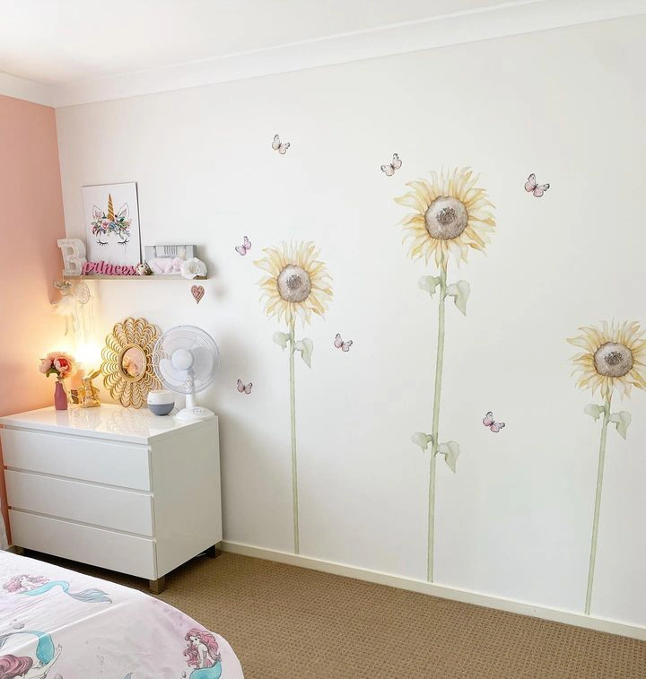 Kids room with sunflower painting and Dulux Natural White