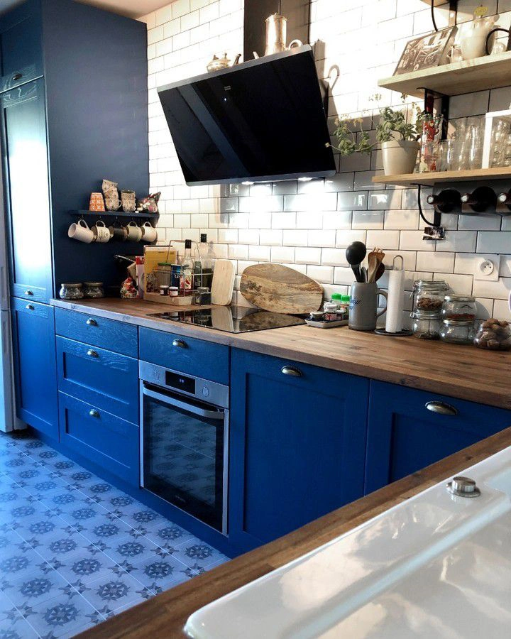 Green blue RAL 5001 kitchen cabinets