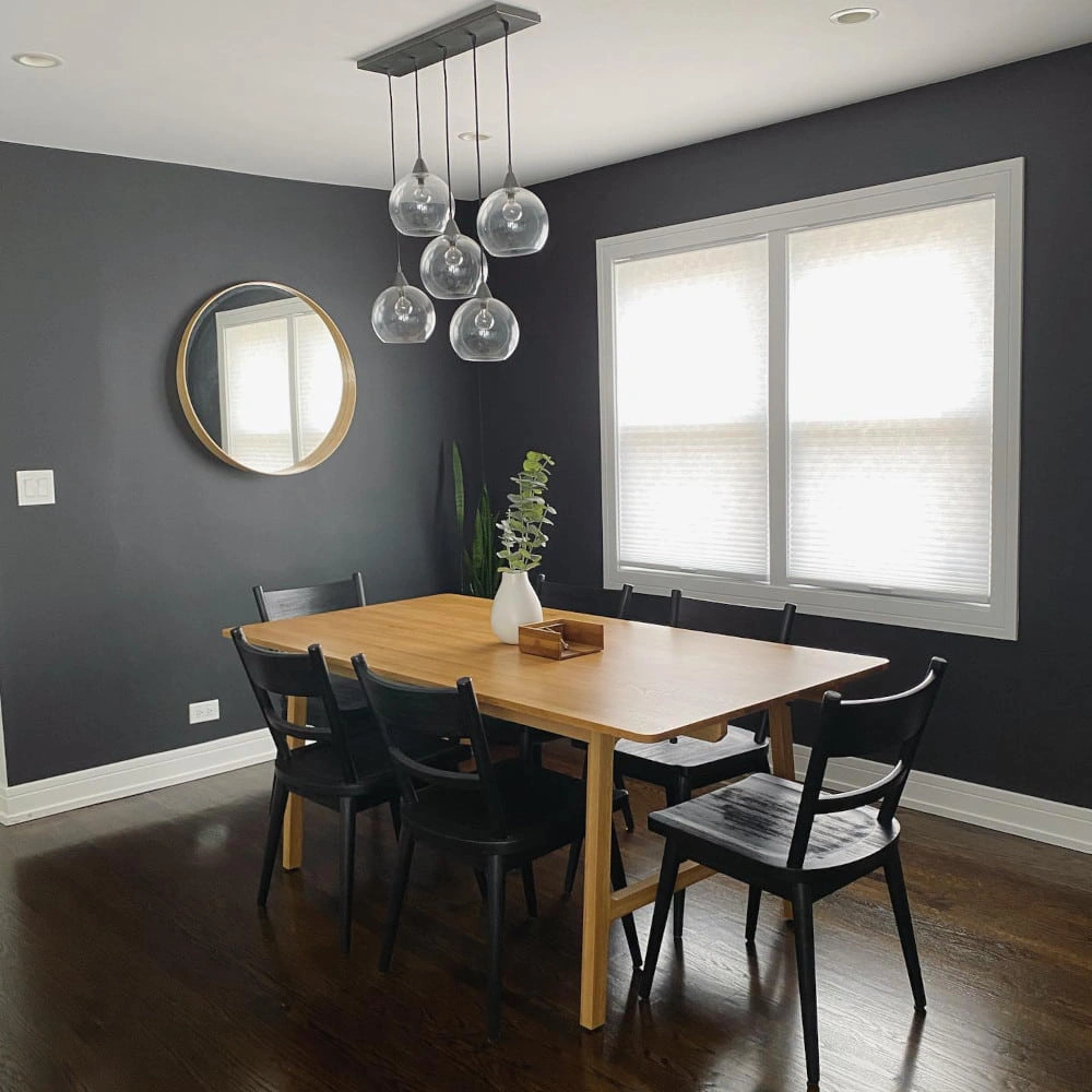 Black dining room painted Sherwin Williams Iron Ore