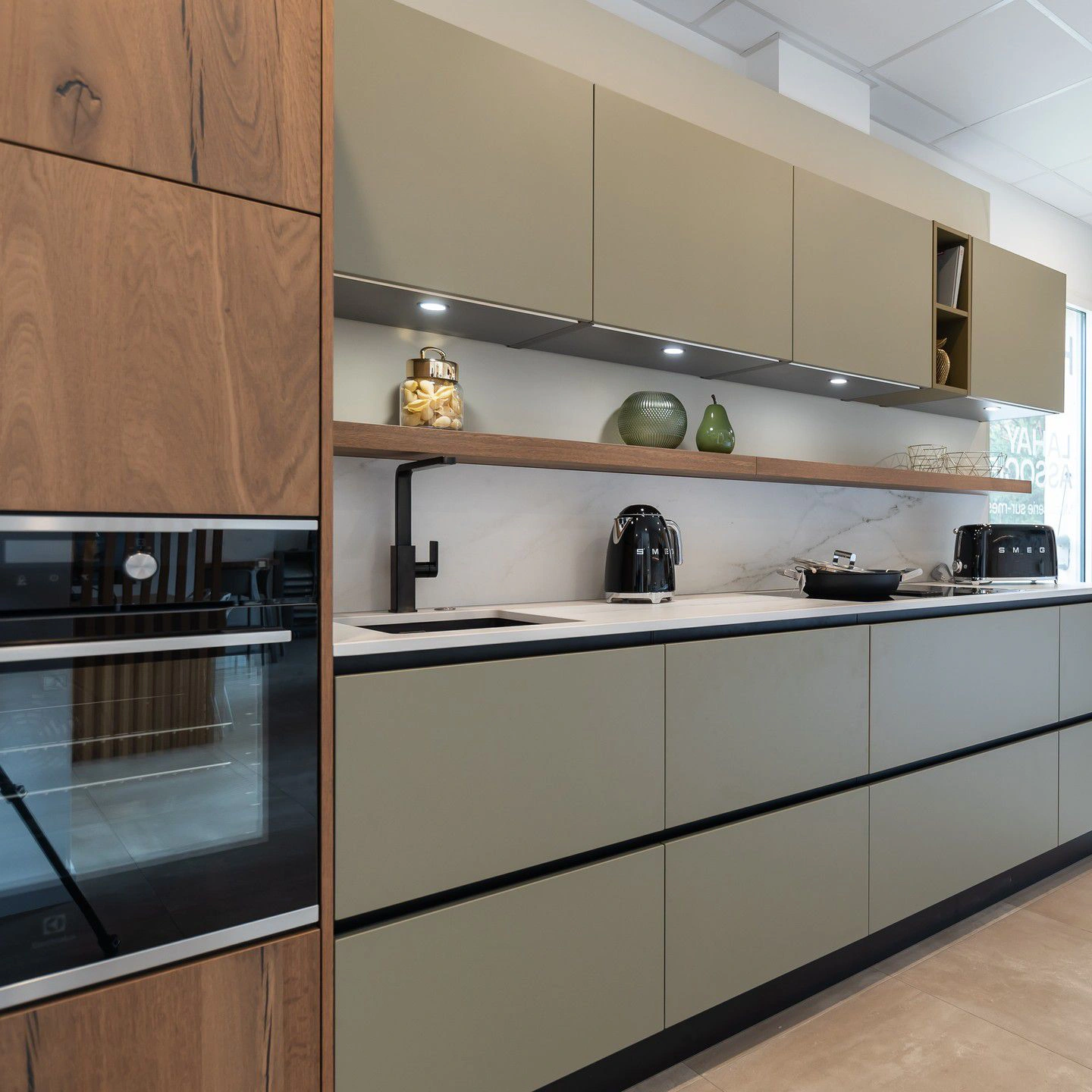 Olive grey RAL 7002 kitchen cabinets