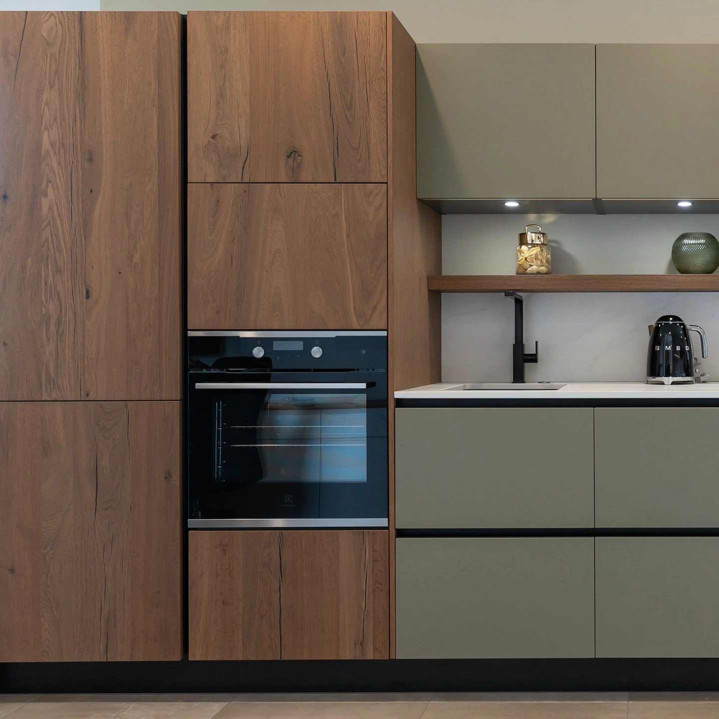 Olive grey RAL 7002 kitchen cabinets