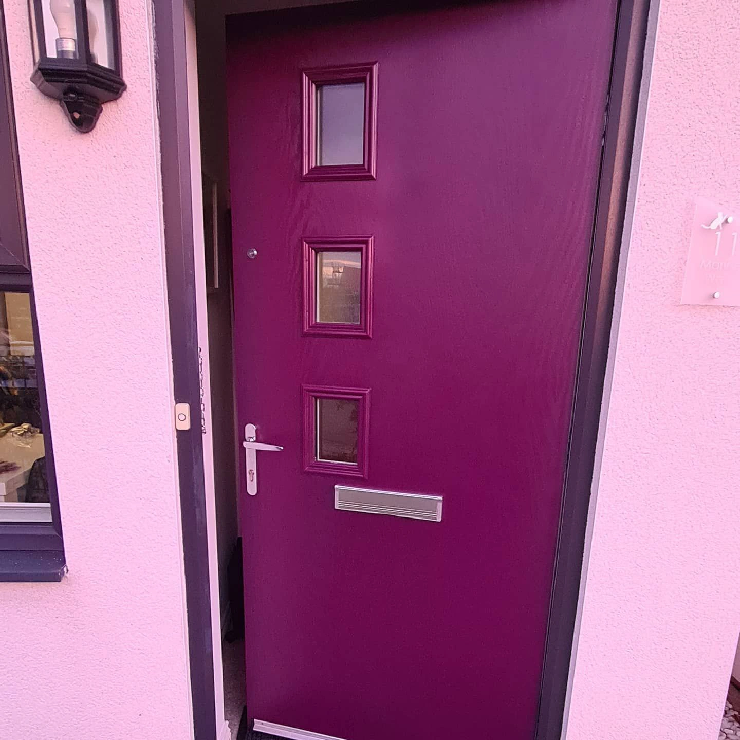 Purple violet RAL 4007 entrance door
