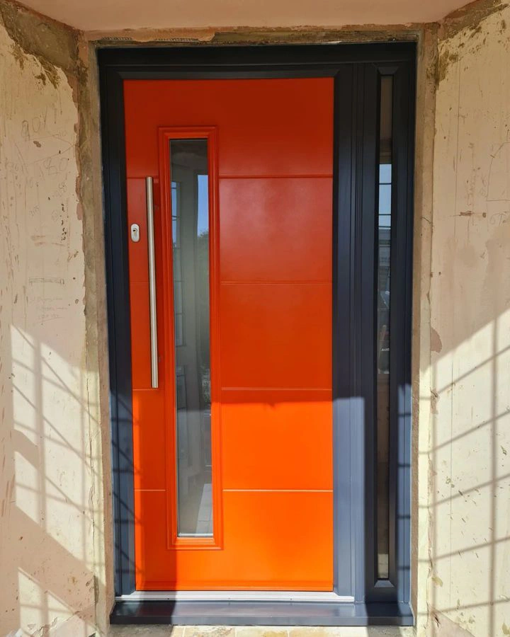 Red orange RAL 2001 entrance door