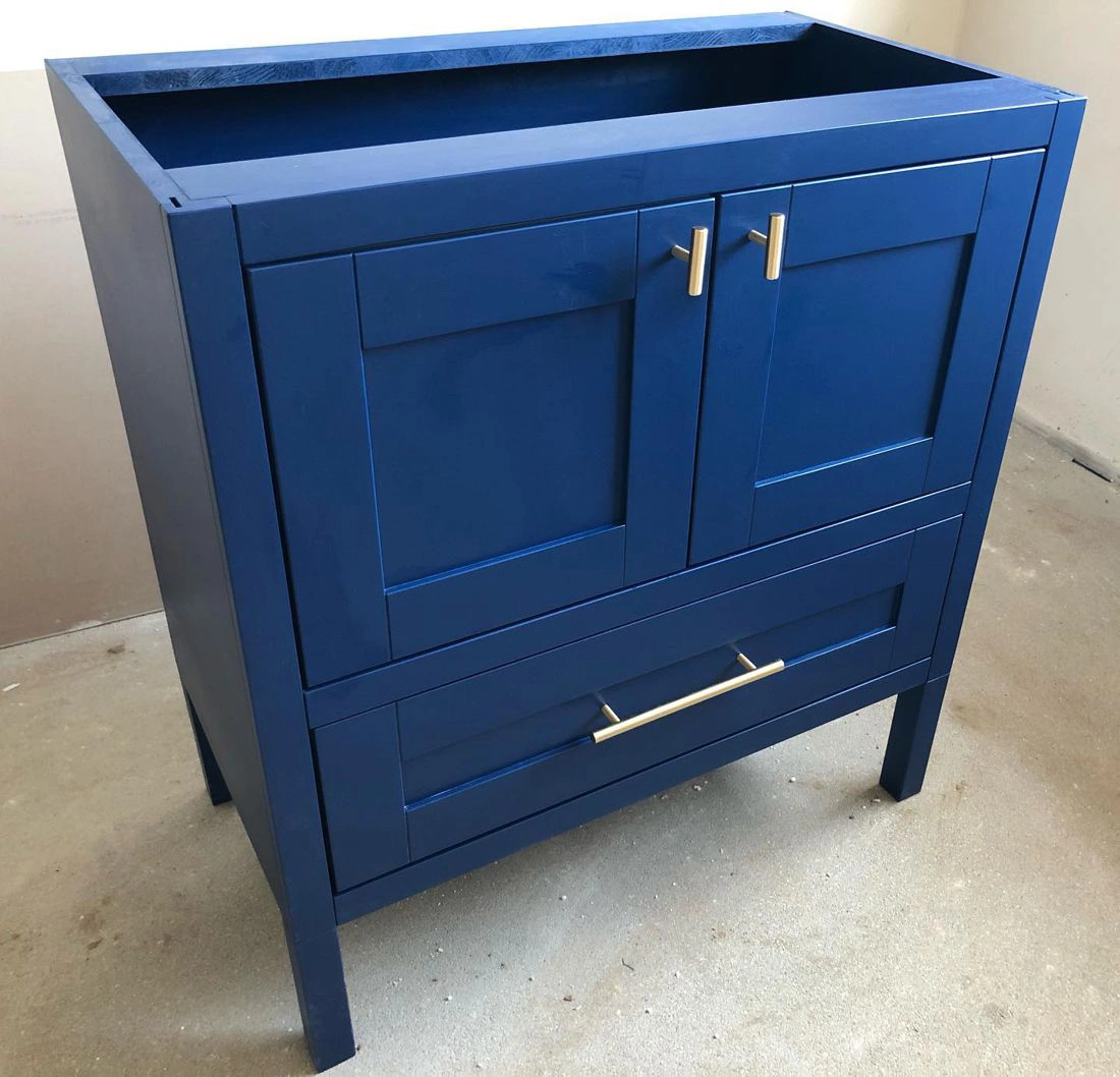 Sapphire blue RAL 5003 bathroom cabinets