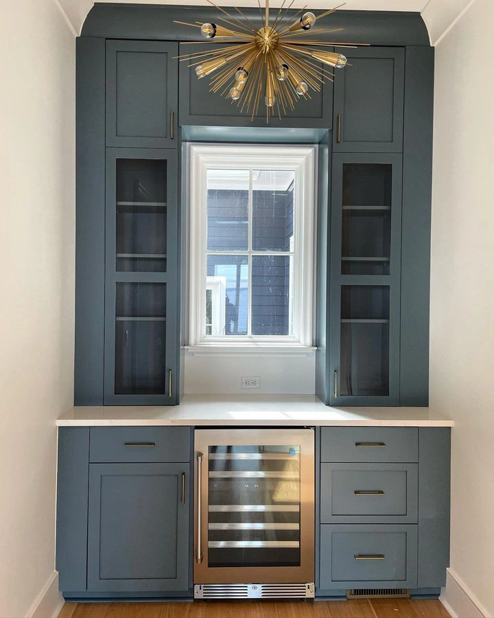Sherwin Williams Slate Tile blue cabinets
