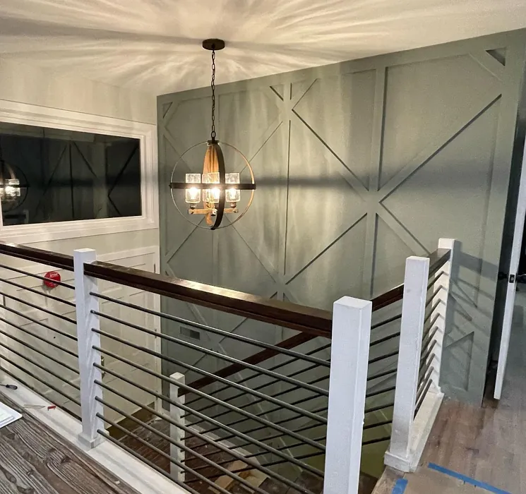 Sherwin Williams Acacia Haze hallway accent wall