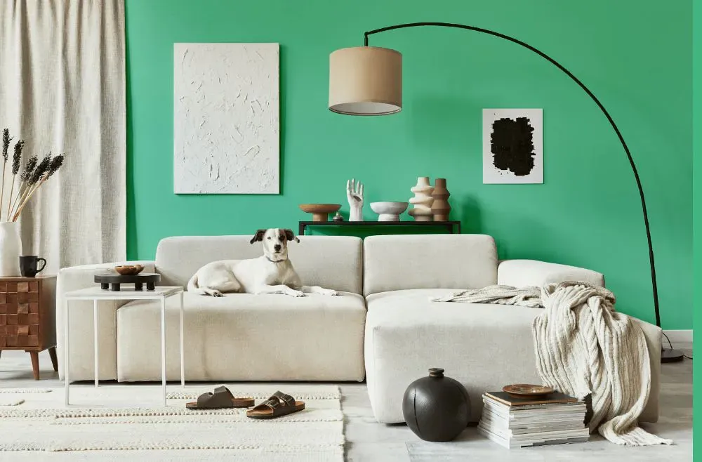 Sherwin Williams Active Green cozy living room