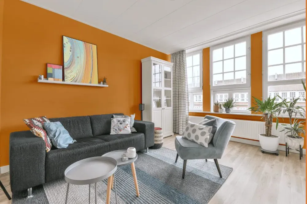 Sherwin Williams Adventure Orange living room walls