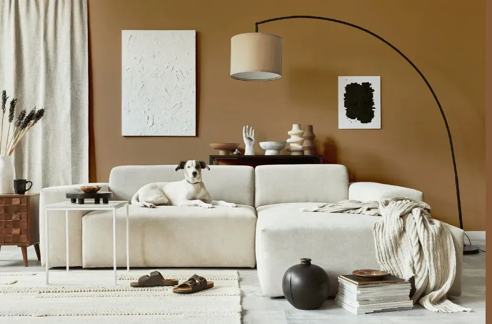 Sherwin Williams Almond Roca cozy living room