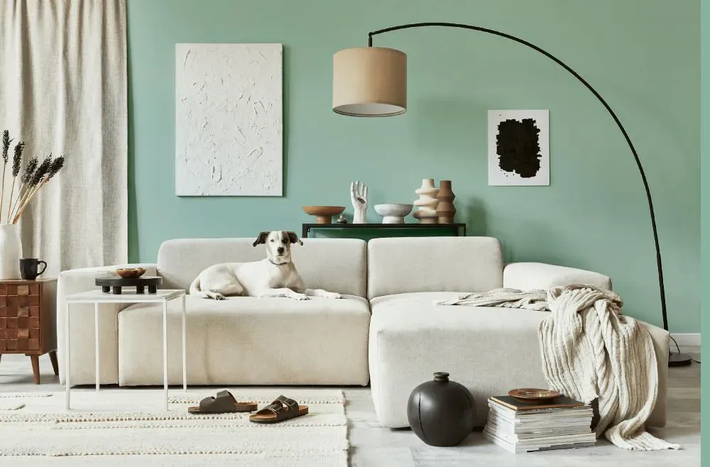 Sherwin Williams Aloe cozy living room