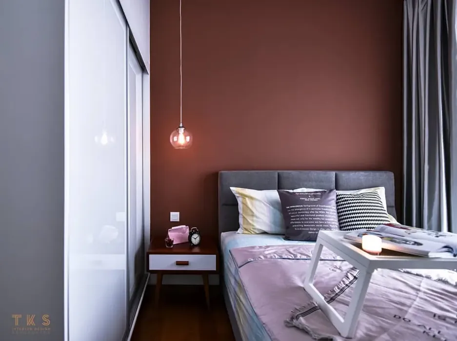 Jotun Amber Red bedroom accent wall