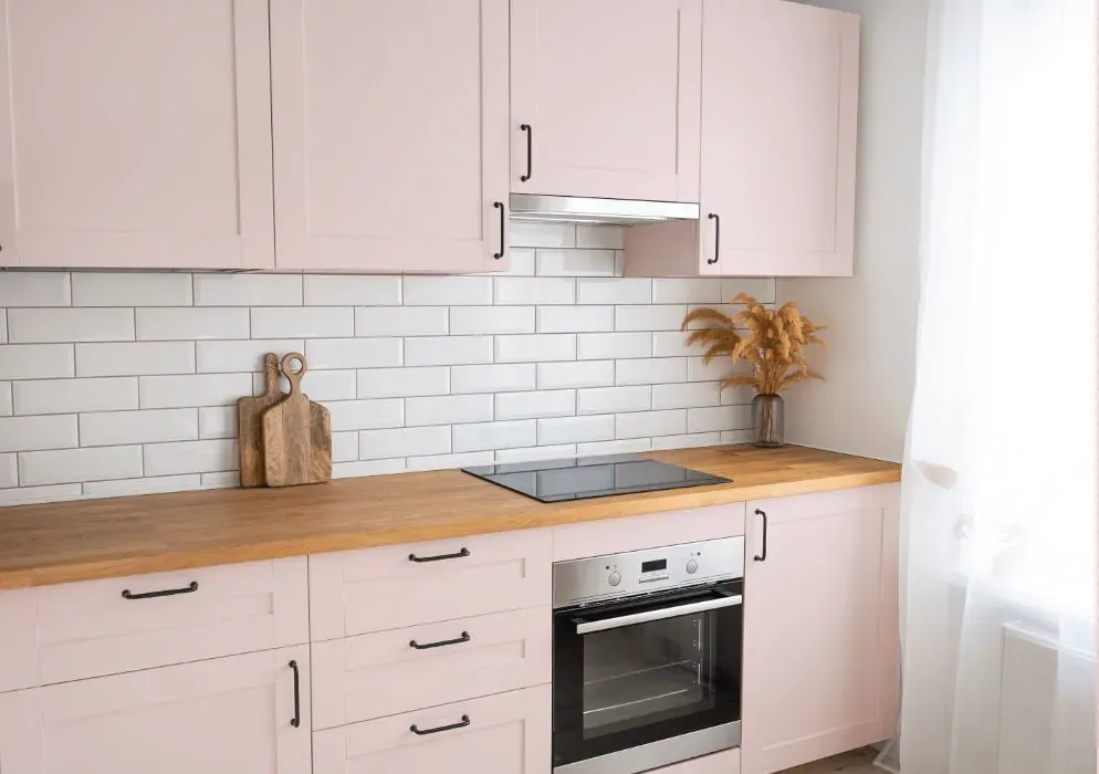 Sherwin Williams Amour Pink kitchen cabinets