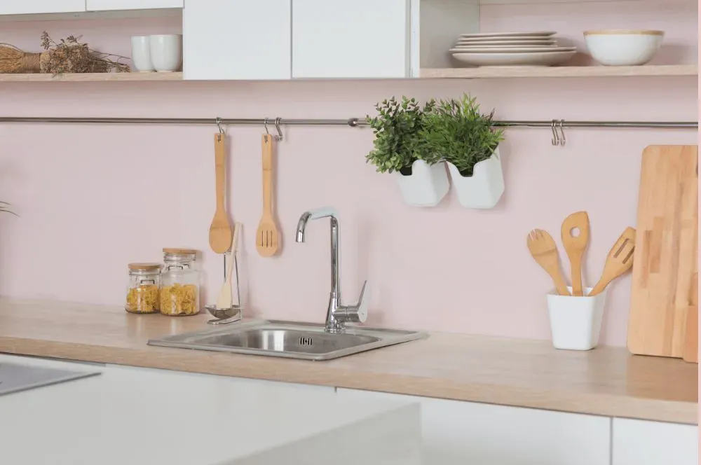 Sherwin Williams Amour Pink kitchen backsplash