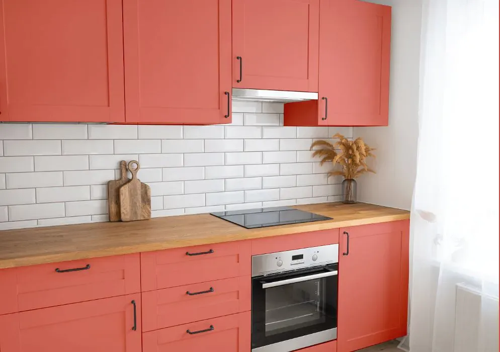 Sherwin Williams Ardent Coral kitchen cabinets