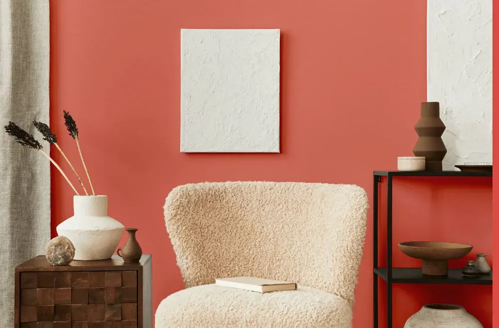 Sherwin Williams Ardent Coral living room interior