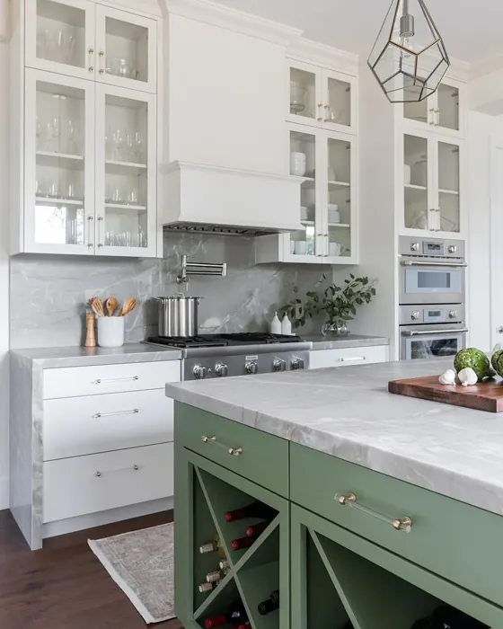 Sherwin Williams Artichoke kitchen cabinets paint