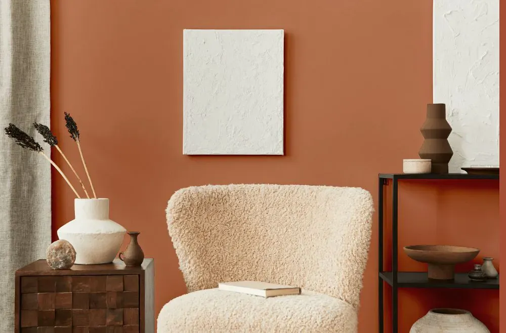 Sherwin Williams Baked Clay living room interior