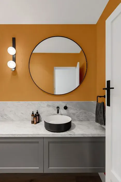 Sherwin Williams Bakelite Gold minimalist bathroom