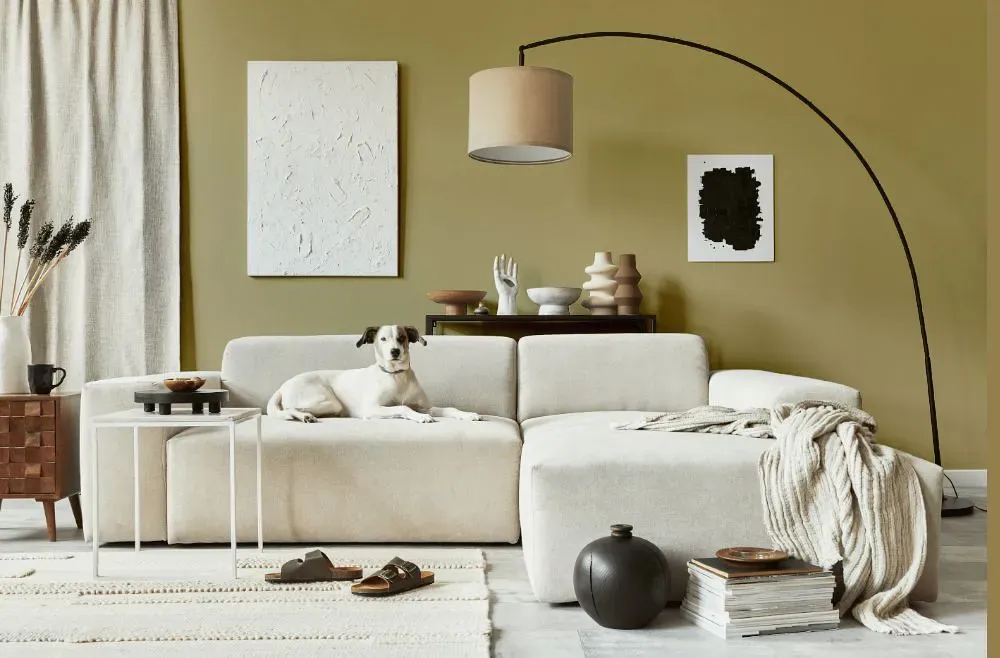 Sherwin Williams Bamboo Shoot cozy living room