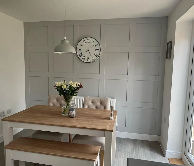 Light grey accent wall Dulux Goose Down in dining room