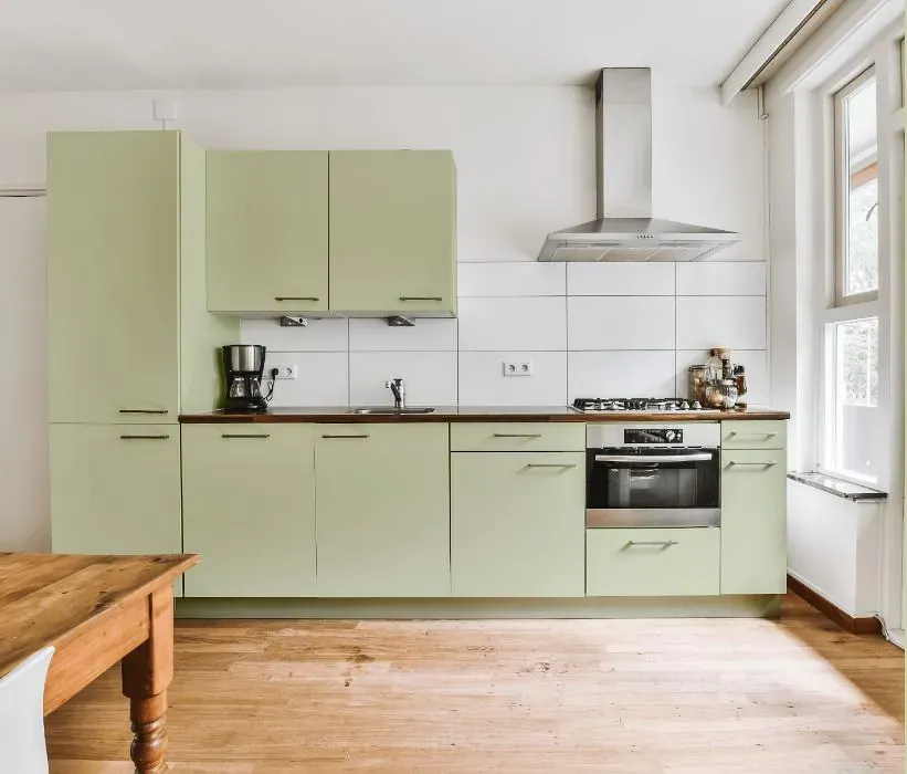 Behr Airy Green kitchen cabinets