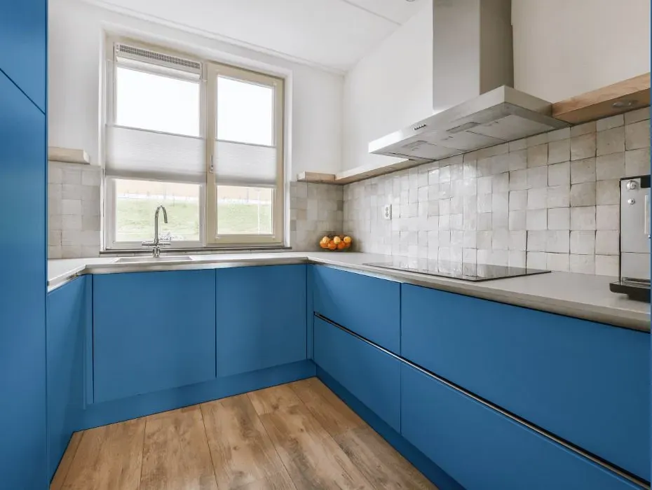 Behr Alpha Blue small kitchen cabinets