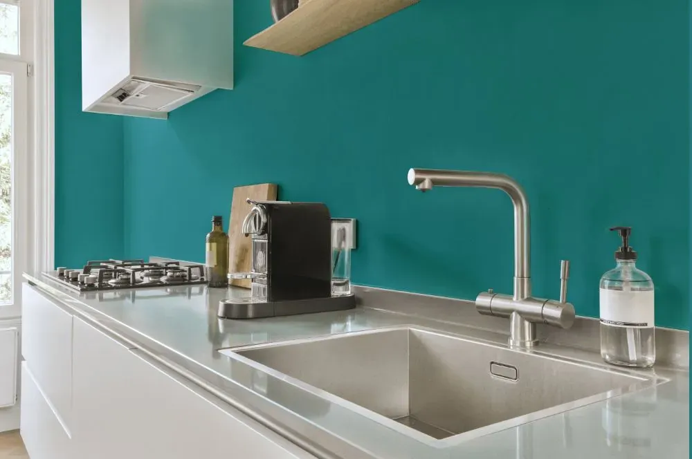 Behr Aqua Fresco kitchen painted backsplash