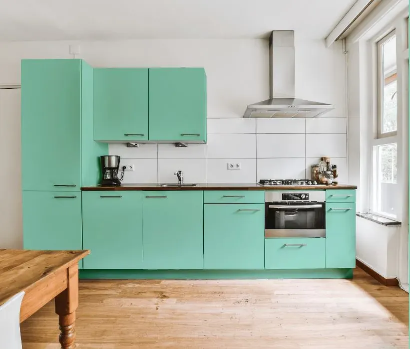 Behr Aqua Wish kitchen cabinets