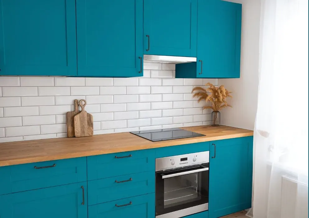 Behr Aruba Blue kitchen cabinets