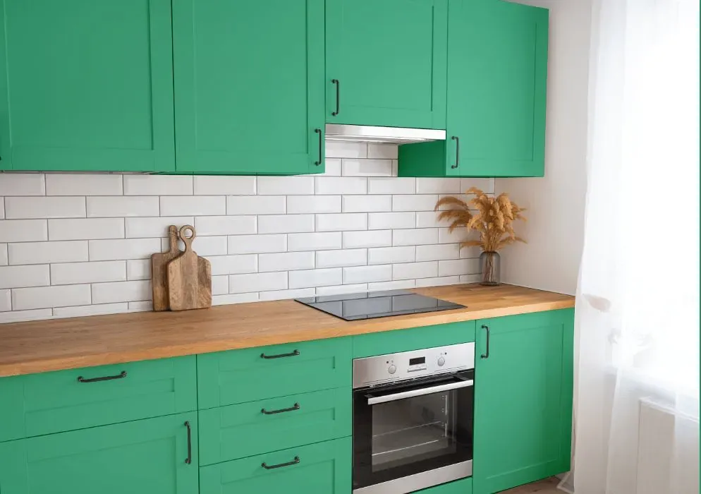 Behr Aruba Green kitchen cabinets
