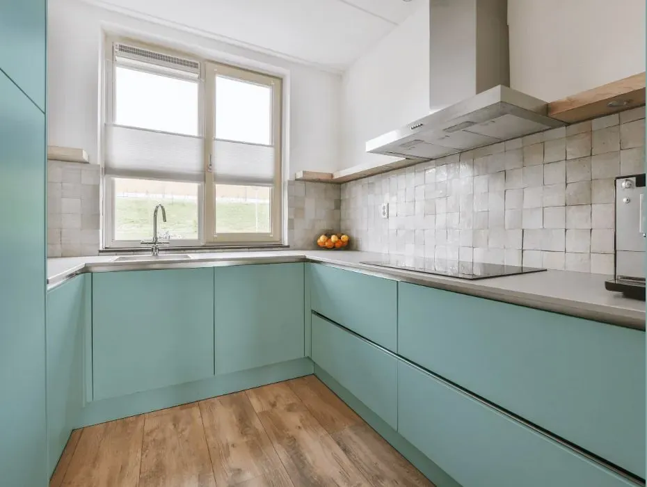 Behr Aspiring Blue small kitchen cabinets