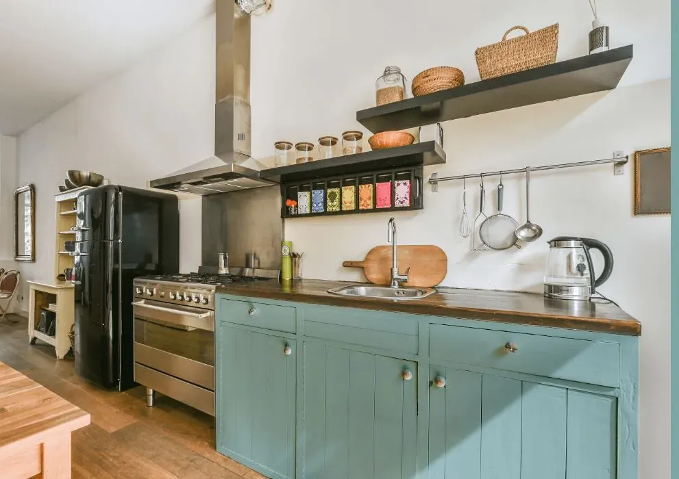 Behr Aspiring Blue kitchen cabinets