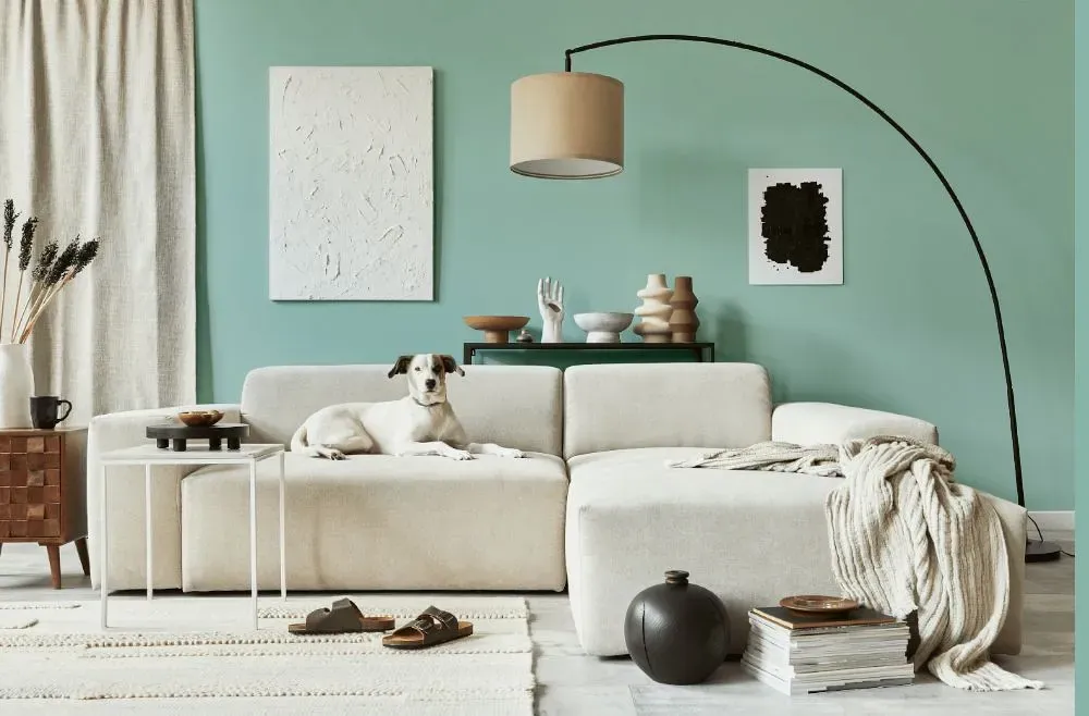 Behr Baby Aqua cozy living room